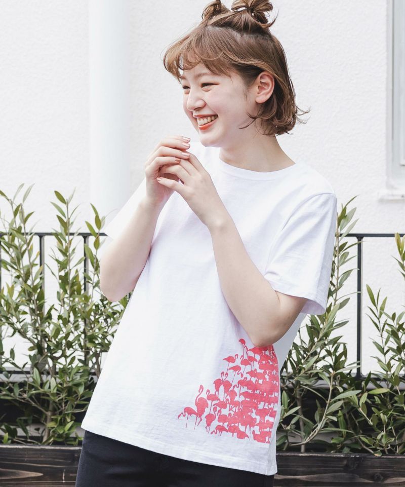 フラミンゴのシルエットプリントTシャツ-3