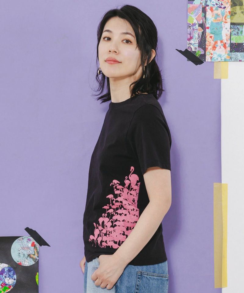 フラミンゴのシルエットプリントTシャツ-21