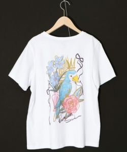 南国の鳥と花柄プリントTシャツ-10