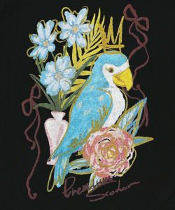 南国の鳥と花柄プリントTシャツ-14