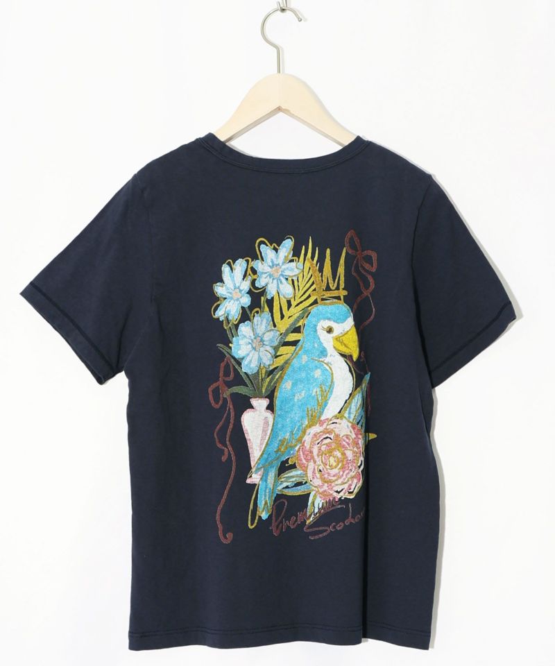 南国の鳥と花柄プリントTシャツ-16
