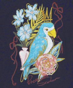 南国の鳥と花柄プリントTシャツ-17