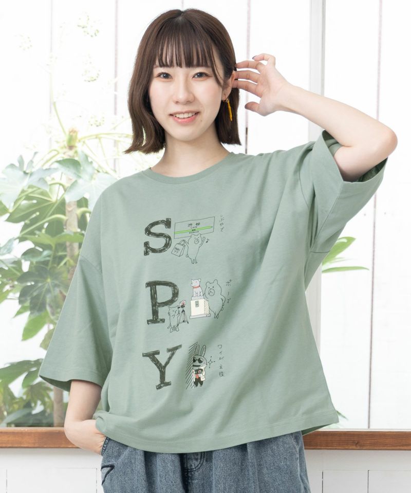 クマとウサギのSPYプリントTシャツ-1