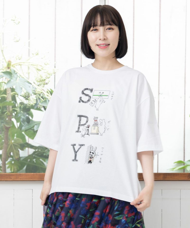 クマとウサギのSPYプリントTシャツ-12