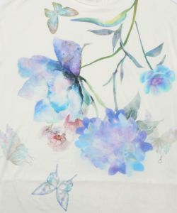 紫陽花とバラプリント レース切替シャツワンピース-10