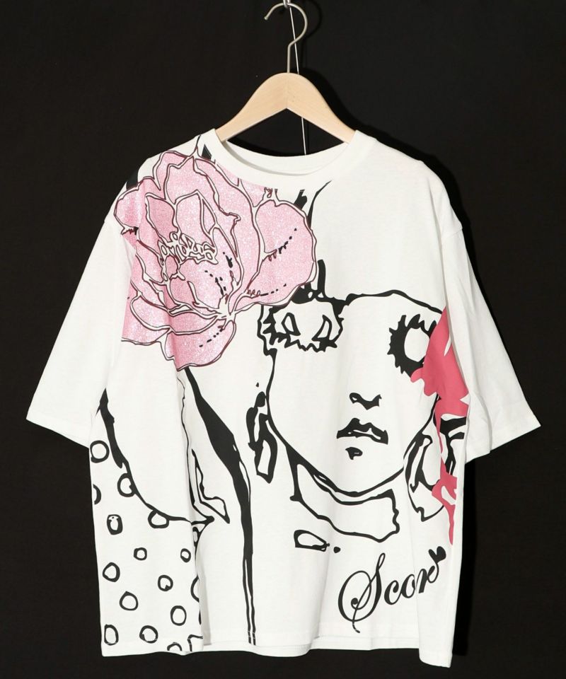 Re:花飾りをした女の子 ラメプリントTシャツ-7