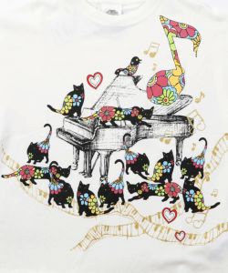 Re:ネコとピアノのラメプリントTシャツ-8