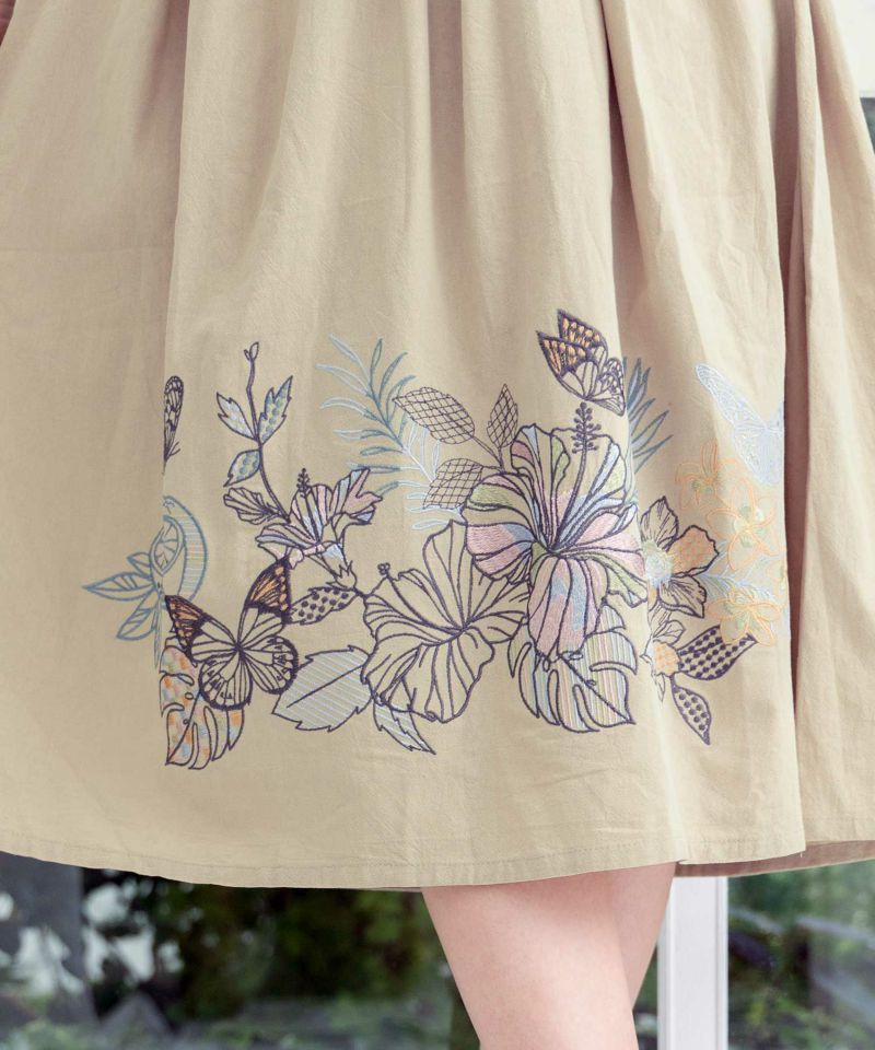 542243：花蝶刺繍 配色リボン付きハイウエストワンピースの通販-ScoLar