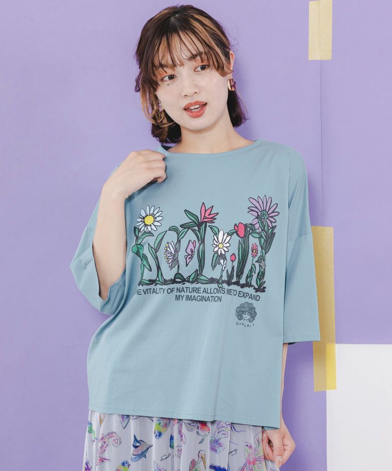 花ロゴ柄 接触冷感Tシャツ-1