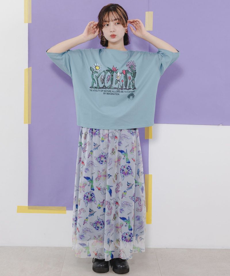 花ロゴ柄 接触冷感Tシャツ-2