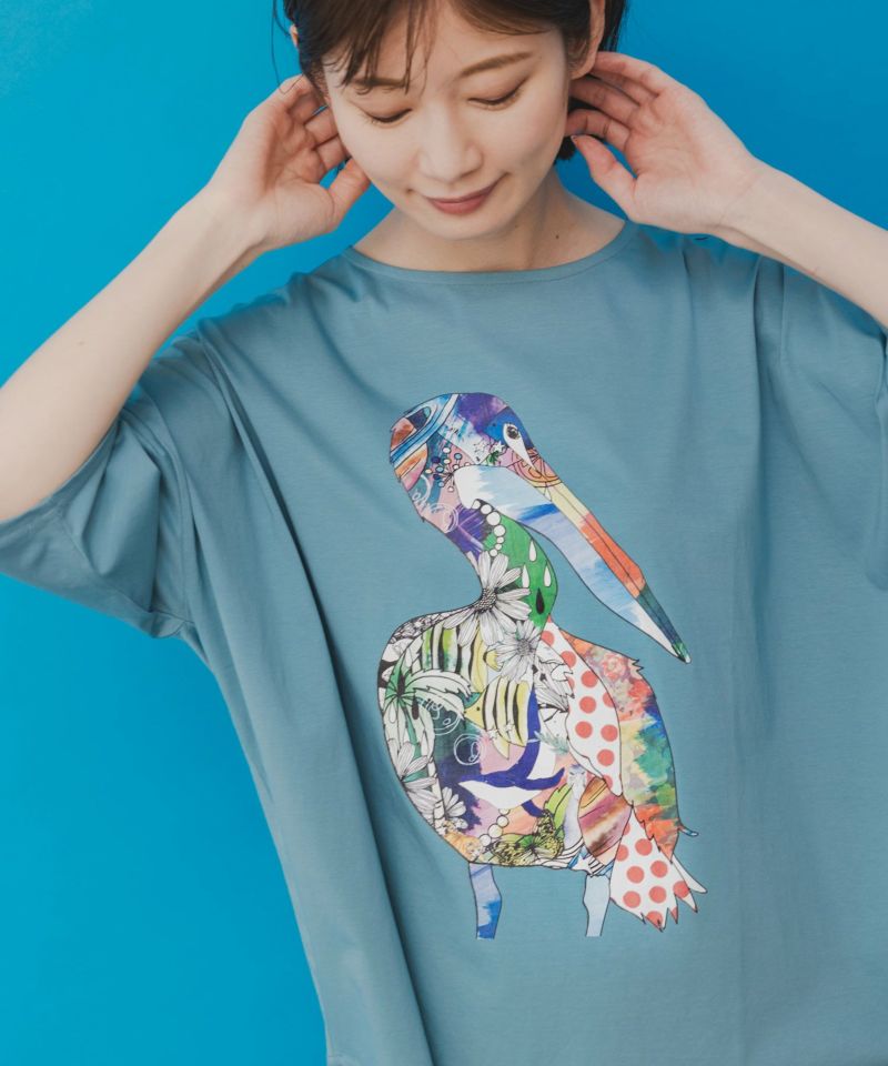 ペリカン柄 接触冷感Tシャツ-5