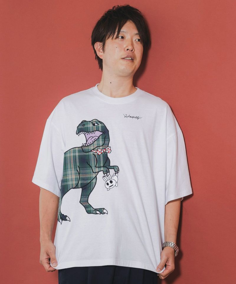 クマとウサギとティラノサウルス 仲良しアップリケTシャツ-6