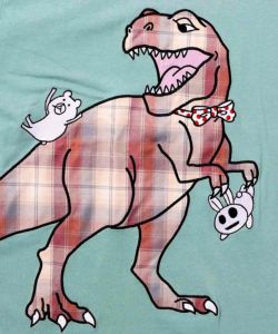 クマとウサギとティラノサウルス 仲良しアップリケTシャツ-13