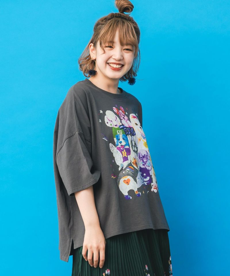 いろんなワンちゃんおめかし柄Tシャツ-6