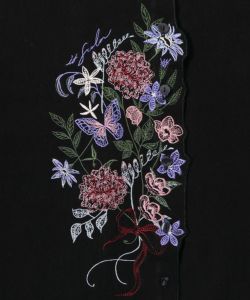 蝶と花束のような前立て刺繍 ドットチュール切替シャツ-10
