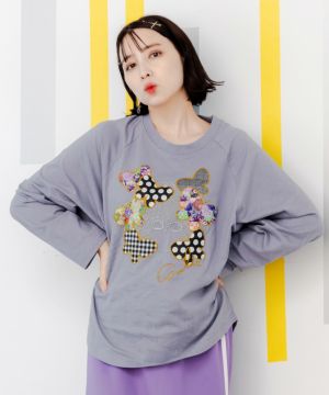 蝶とスカラーちゃんの刺繍アップリケ ロングスリーブTシャツ-1