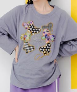 143614：蝶とスカラーちゃんの刺繍アップリケ ロングスリーブTシャツの通販-ScoLar