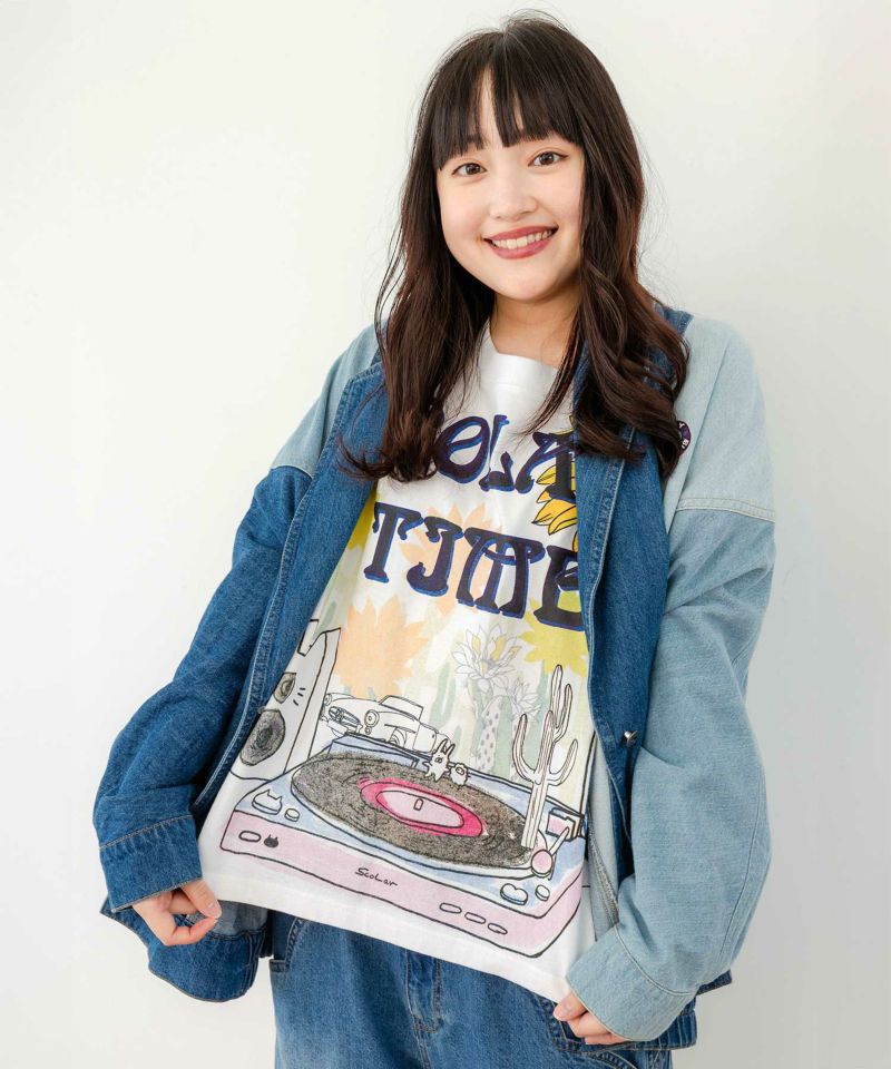 レコードを聴く夜のワイドシルエットTシャツ-7