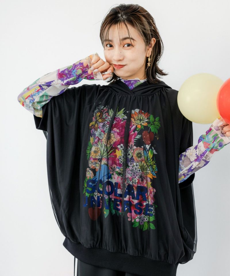 143603：チュール重ね花蝶柄プルパーカーの通販-ScoLar
