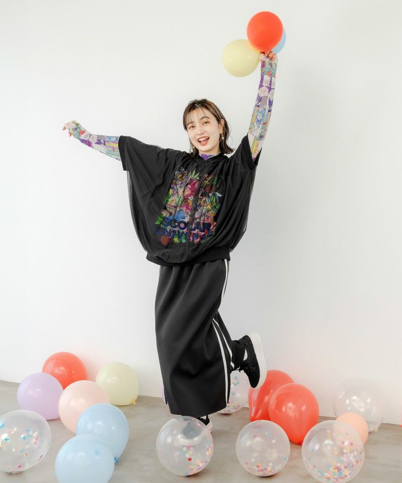 143603：チュール重ね花蝶柄プルパーカーの通販-ScoLar