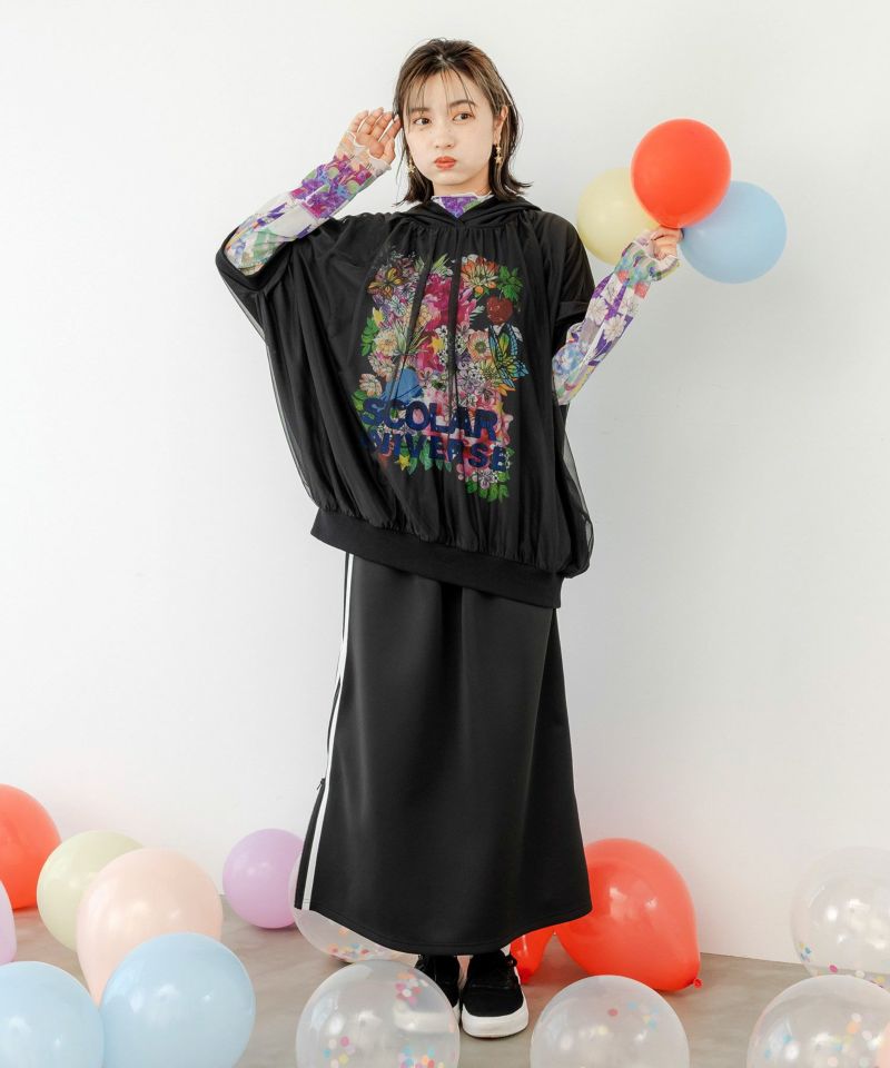 143603：チュール重ね花蝶柄プルパーカーの通販-ScoLar