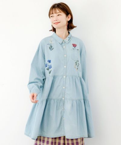 543201：花刺繍ティアードシャツワンピース