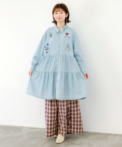 花刺繍ティアードシャツワンピース-2