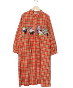 スカラー ScoLar キッチンに迷い込んだネコ小人刺繍 チェック柄