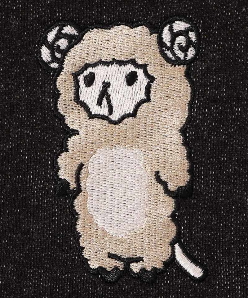 343109：ひつじねこ刺繍アップリケ デニム切替プルオーバーの