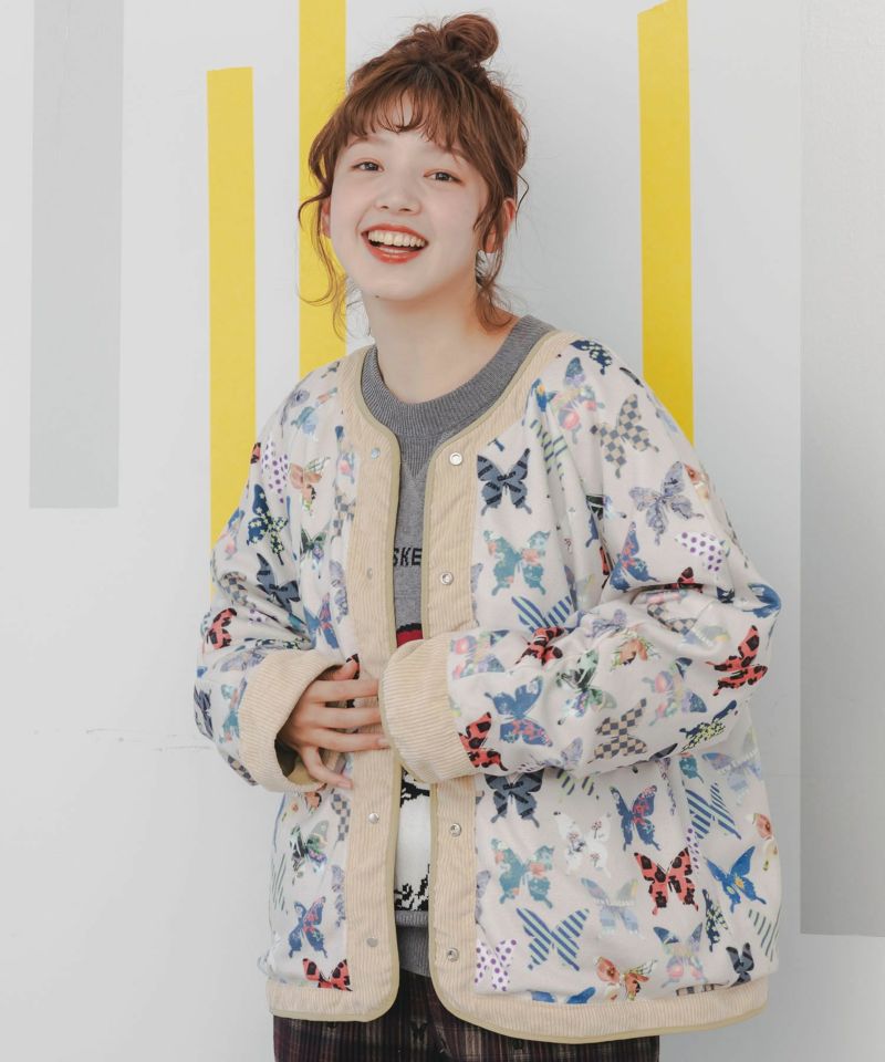 143655：無地×総柄フリース 2柄展開リバーシブル ブルゾンの通販-ScoLar
