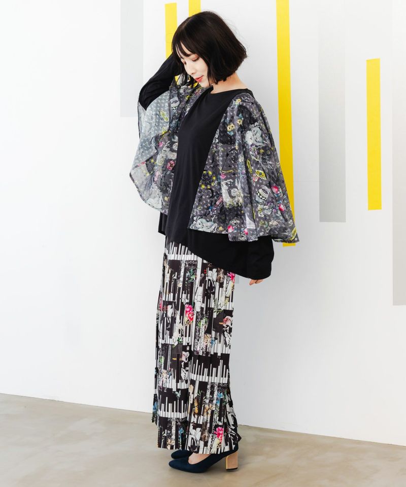 花と星座柄シフォンドット 異素材切替プルオーバー-5
