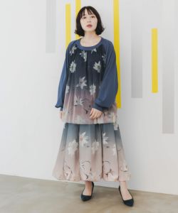 543219：花柄かすれプリント グラデーションチュールプル
