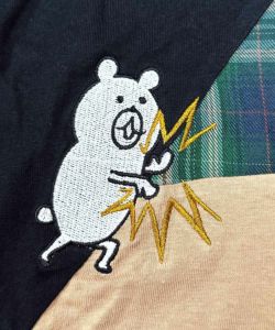 必殺！クマカメ破 刺繍チェック切替ロングスリーブTシャツ-10