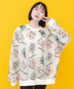 343110：パリティのネコのラクガキ風 ミニ裏毛プルオーバーの