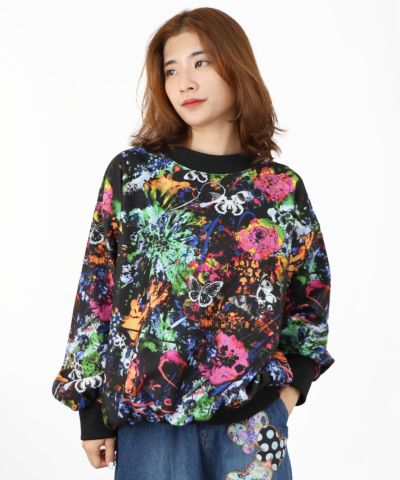 143670：花蝶アート柄 裏起毛プルオーバーの通販-ScoLar
