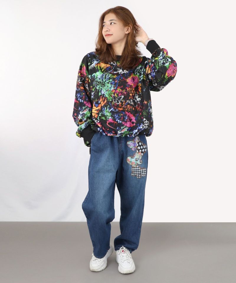 143670：花蝶アート柄 裏起毛プルオーバーの通販-ScoLar