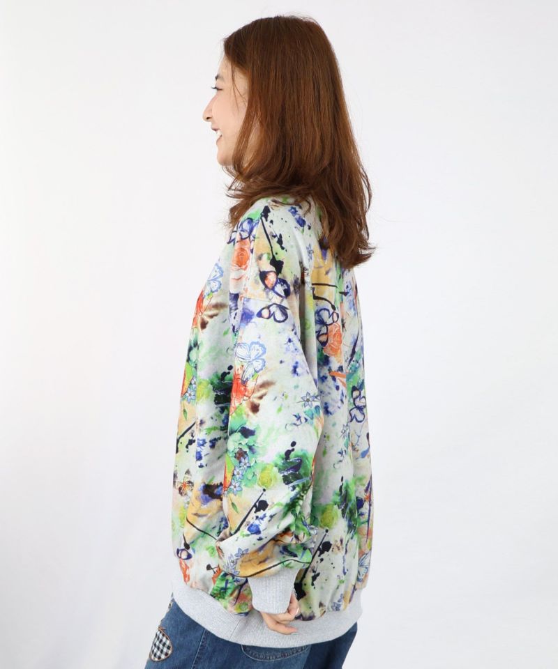 143670：花蝶アート柄 裏起毛プルオーバーの通販-ScoLar
