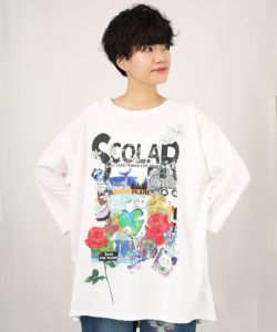 143678：ScoLarちゃんのPOPでカラフルなプリント8分袖チュニック
