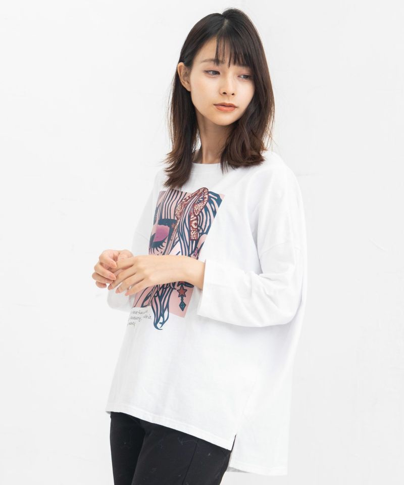 ヘアアレンジ中の女の子プリント 8分袖Tシャツ-4