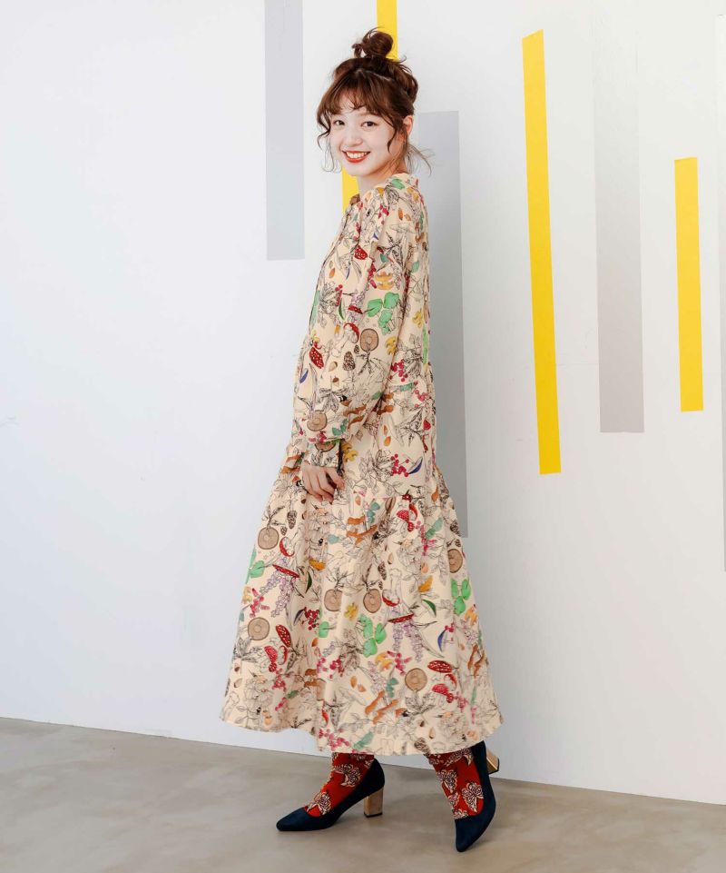 キノコの森or花柄パッチワーク風 2柄展開ワンピース-4