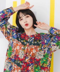 143644：キノコの森or花柄パッチワーク風 2柄展開ワンピースの