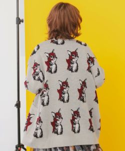 143647:ネコヒーロージャガードニットカーディガンの通販-ScoLar 143647:ネコヒーロージャガードニットカーディガンの通販-ScoLar