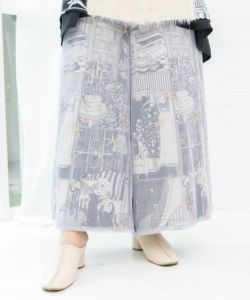 543243：レディの嗜みプリント×星刺繍チュール重ねパンツの通販