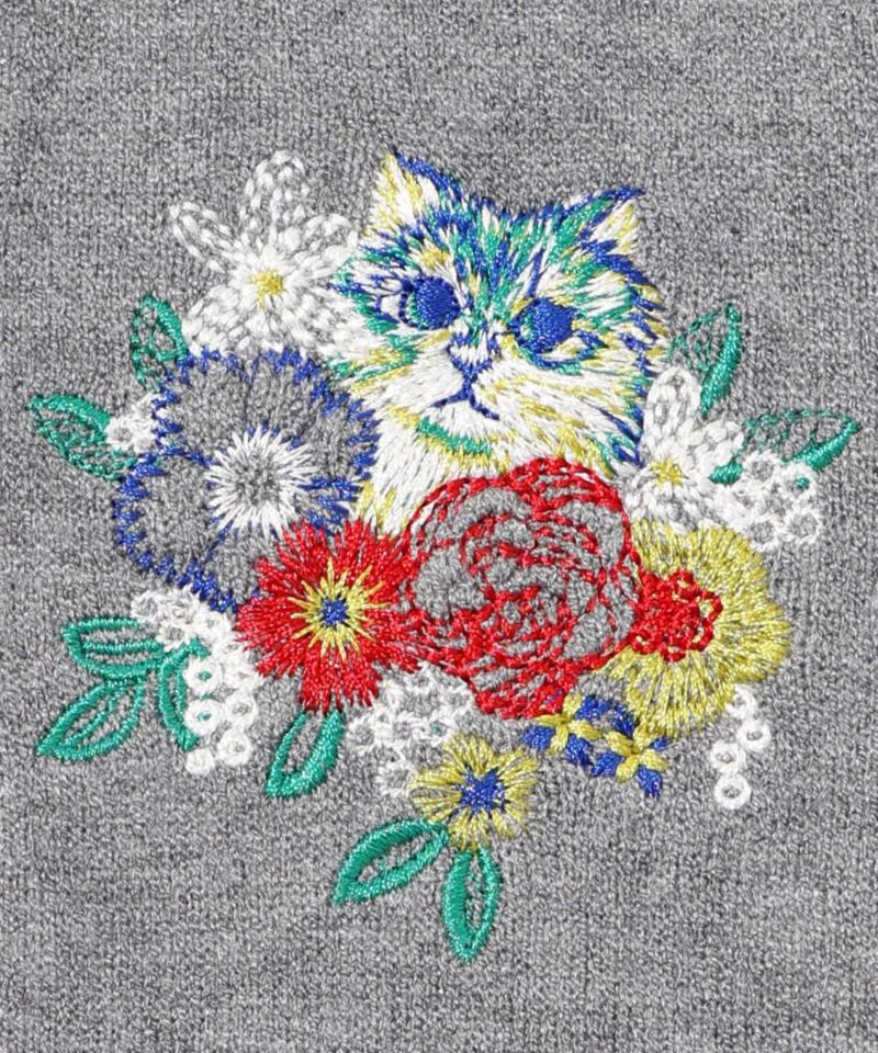 ネコ花刺繍アームカバー付 ニットポンチョ-12