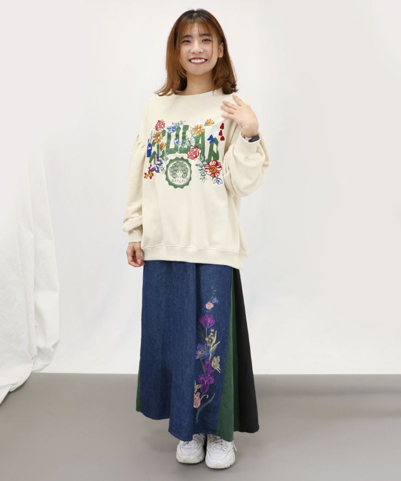 143698：ロゴ×花刺繍 ラバープリント裏毛プルオーバーの通販-ScoLar