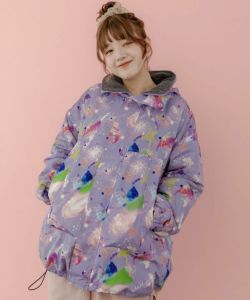 143716：ネコ宇宙柄裏フリース2WAYブルゾンの通販-ScoLar