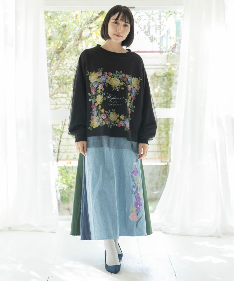 543268：花柄チュール重ね裏毛プルオーバーの通販-ScoLar