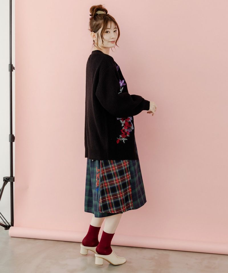 543257：花蝶刺繍 リブニットカーディガンの通販-ScoLar