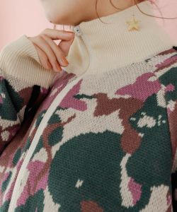 143732:アニマルor花迷彩 2柄展開ジャガードニットブルゾンの 143732:アニマルor花迷彩 2柄展開ジャガードニットブルゾンの