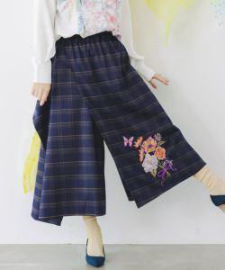 543281：花ブーケ刺繍 チェック柄ラップパンツの通販-ScoLar